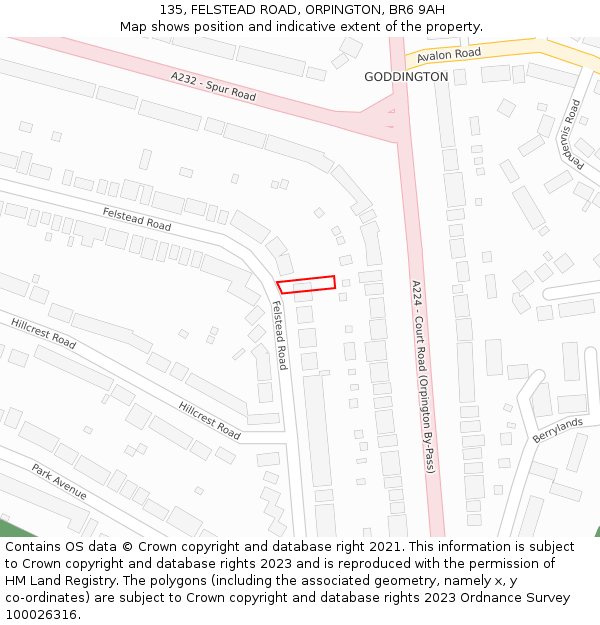 135, FELSTEAD ROAD, ORPINGTON, BR6 9AH: Location map and indicative extent of plot