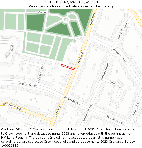 135, FIELD ROAD, WALSALL, WS3 3HU: Location map and indicative extent of plot