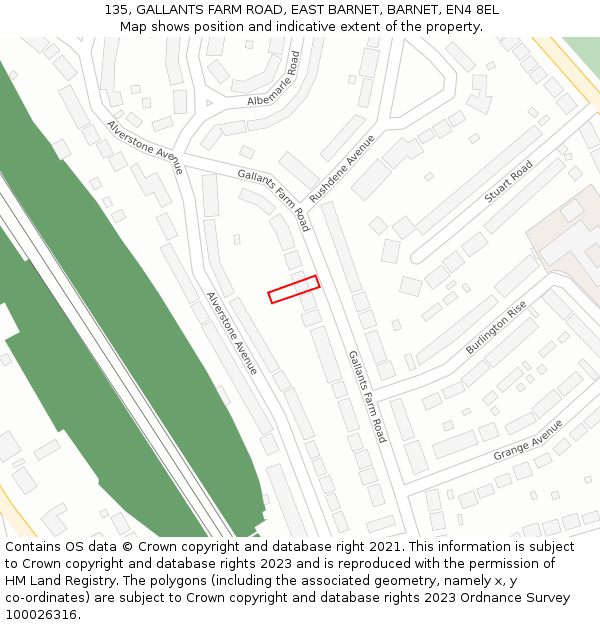 135, GALLANTS FARM ROAD, EAST BARNET, BARNET, EN4 8EL: Location map and indicative extent of plot