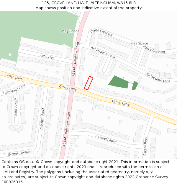 135, GROVE LANE, HALE, ALTRINCHAM, WA15 8LR: Location map and indicative extent of plot