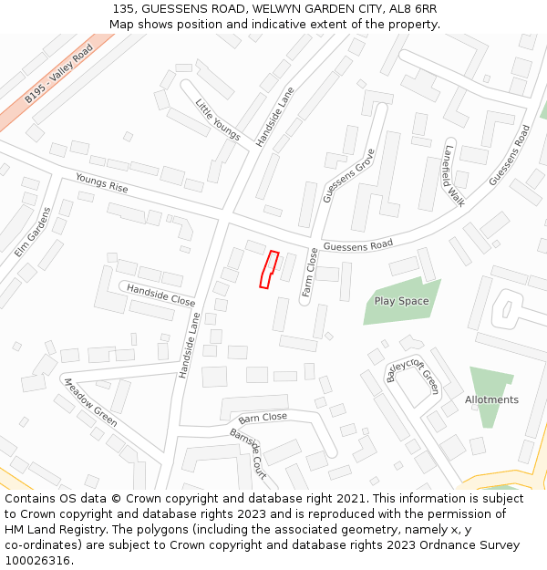 135, GUESSENS ROAD, WELWYN GARDEN CITY, AL8 6RR: Location map and indicative extent of plot