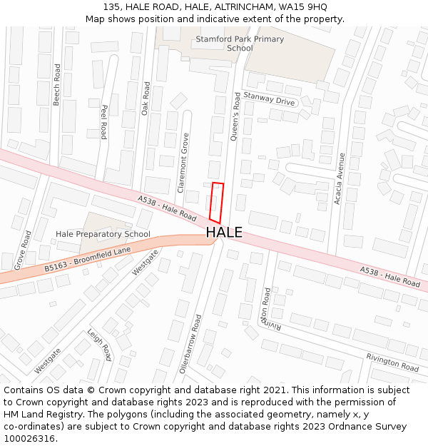 135, HALE ROAD, HALE, ALTRINCHAM, WA15 9HQ: Location map and indicative extent of plot