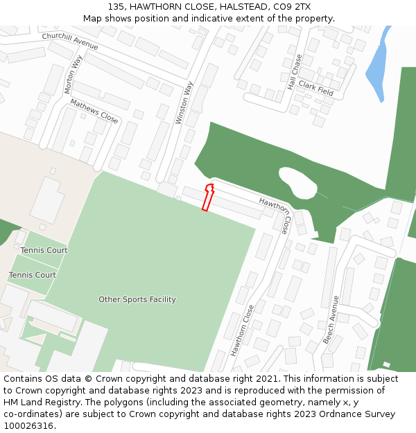 135, HAWTHORN CLOSE, HALSTEAD, CO9 2TX: Location map and indicative extent of plot