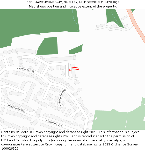 135, HAWTHORNE WAY, SHELLEY, HUDDERSFIELD, HD8 8QF: Location map and indicative extent of plot