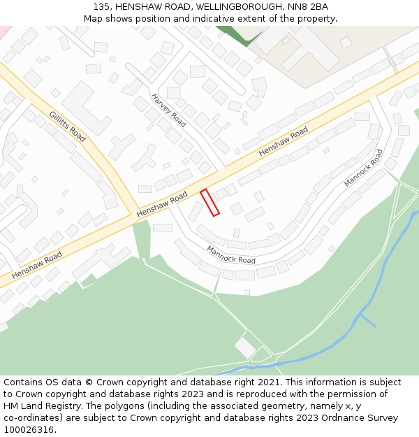 135, HENSHAW ROAD, WELLINGBOROUGH, NN8 2BA: Location map and indicative extent of plot