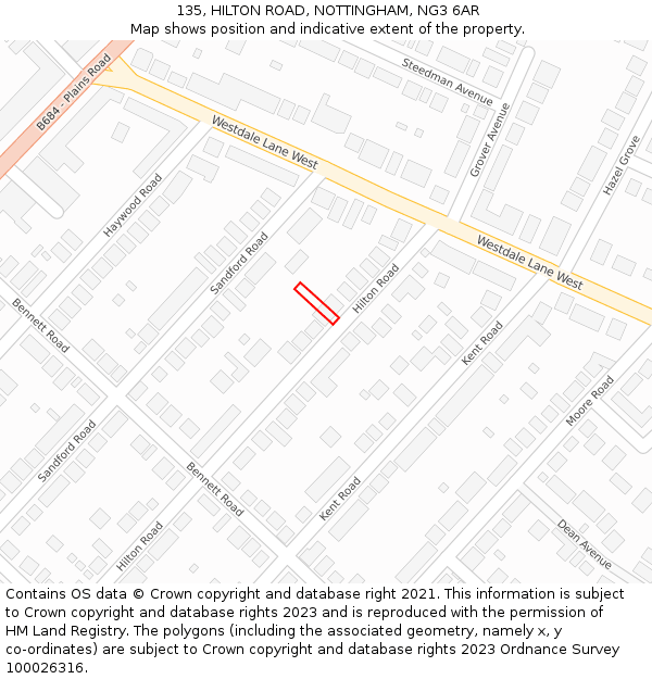 135, HILTON ROAD, NOTTINGHAM, NG3 6AR: Location map and indicative extent of plot