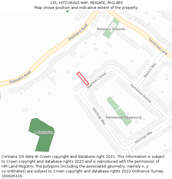 135, HITCHINGS WAY, REIGATE, RH2 8EP: Location map and indicative extent of plot
