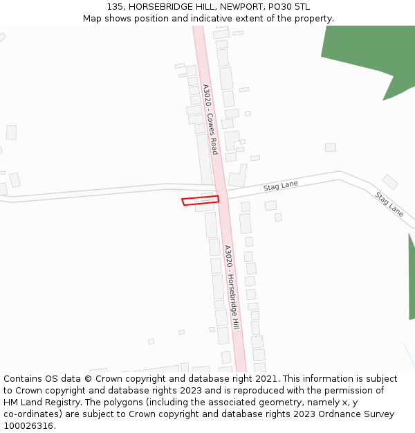 135, HORSEBRIDGE HILL, NEWPORT, PO30 5TL: Location map and indicative extent of plot