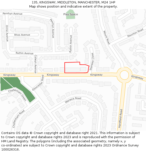 135, KINGSWAY, MIDDLETON, MANCHESTER, M24 1HP: Location map and indicative extent of plot