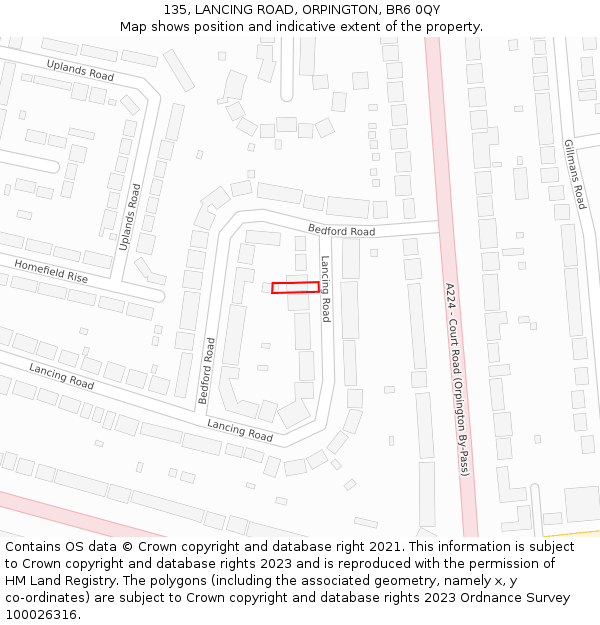 135, LANCING ROAD, ORPINGTON, BR6 0QY: Location map and indicative extent of plot