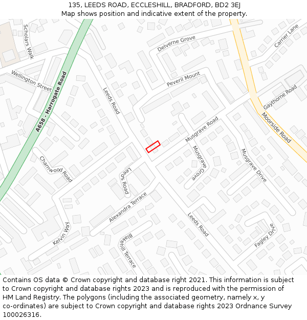 135, LEEDS ROAD, ECCLESHILL, BRADFORD, BD2 3EJ: Location map and indicative extent of plot