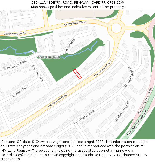 135, LLANEDEYRN ROAD, PENYLAN, CARDIFF, CF23 9DW: Location map and indicative extent of plot