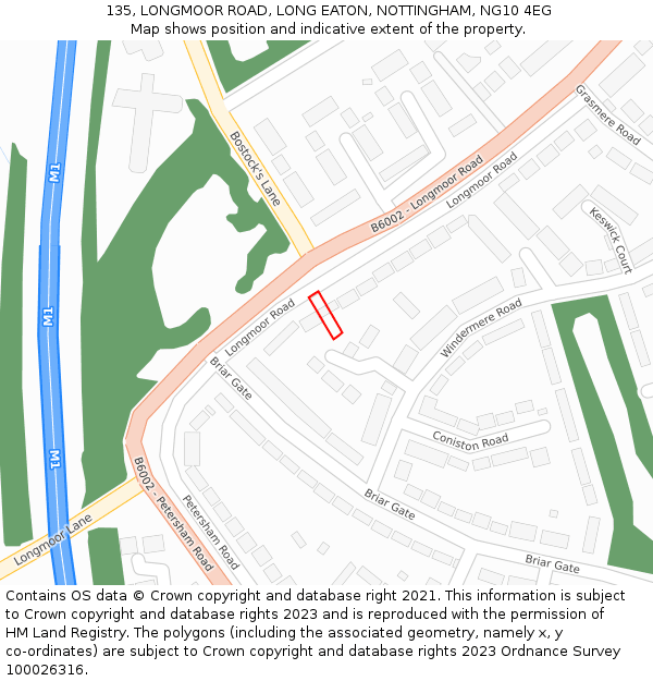 135, LONGMOOR ROAD, LONG EATON, NOTTINGHAM, NG10 4EG: Location map and indicative extent of plot