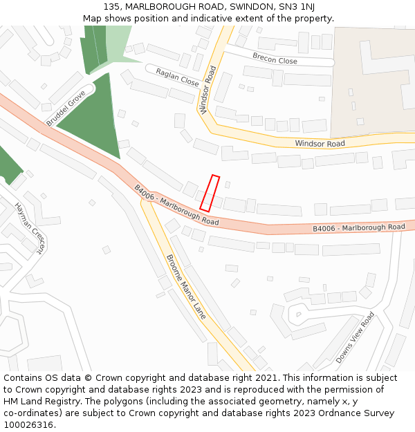 135, MARLBOROUGH ROAD, SWINDON, SN3 1NJ: Location map and indicative extent of plot