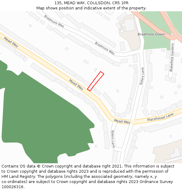 135, MEAD WAY, COULSDON, CR5 1PR: Location map and indicative extent of plot