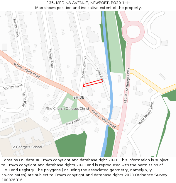 135, MEDINA AVENUE, NEWPORT, PO30 1HH: Location map and indicative extent of plot