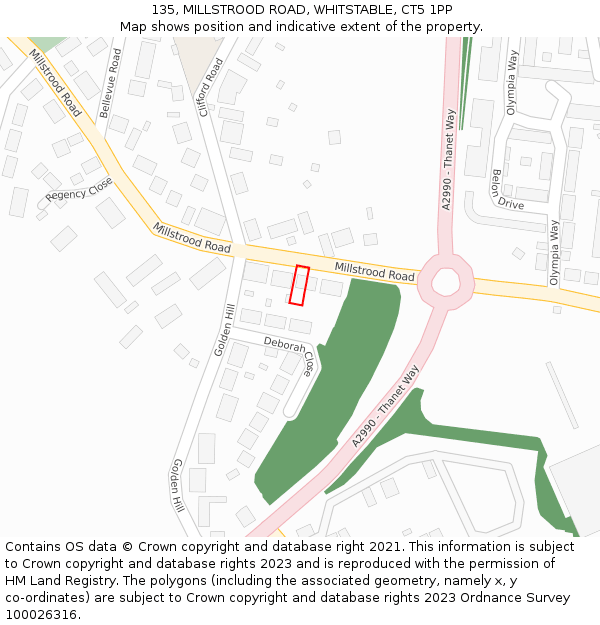 135, MILLSTROOD ROAD, WHITSTABLE, CT5 1PP: Location map and indicative extent of plot