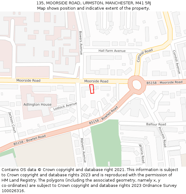 135, MOORSIDE ROAD, URMSTON, MANCHESTER, M41 5RJ: Location map and indicative extent of plot