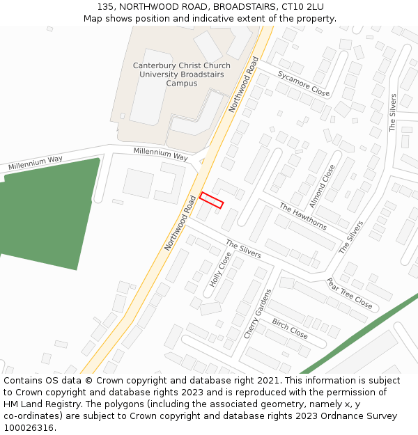 135, NORTHWOOD ROAD, BROADSTAIRS, CT10 2LU: Location map and indicative extent of plot