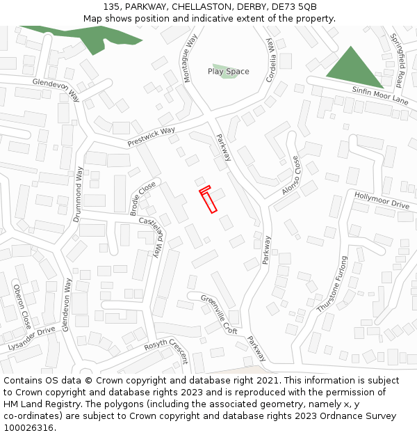 135, PARKWAY, CHELLASTON, DERBY, DE73 5QB: Location map and indicative extent of plot