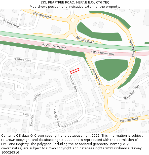 135, PEARTREE ROAD, HERNE BAY, CT6 7EQ: Location map and indicative extent of plot