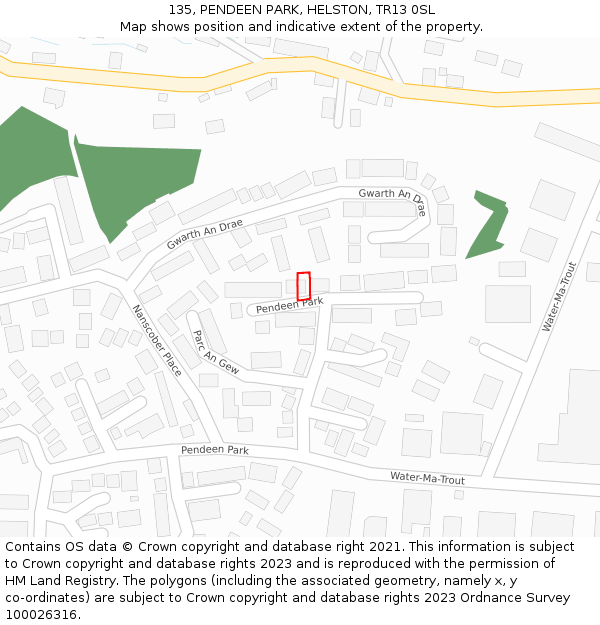 135, PENDEEN PARK, HELSTON, TR13 0SL: Location map and indicative extent of plot