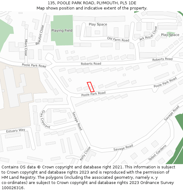 135, POOLE PARK ROAD, PLYMOUTH, PL5 1DE: Location map and indicative extent of plot