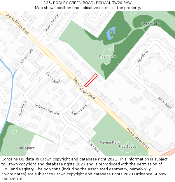 135, POOLEY GREEN ROAD, EGHAM, TW20 8AW: Location map and indicative extent of plot