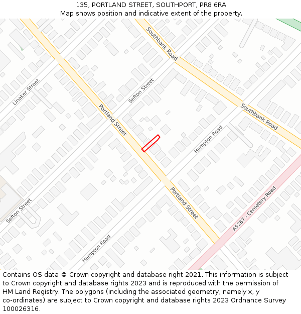 135, PORTLAND STREET, SOUTHPORT, PR8 6RA: Location map and indicative extent of plot