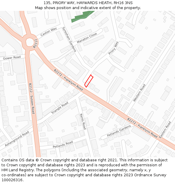 135, PRIORY WAY, HAYWARDS HEATH, RH16 3NS: Location map and indicative extent of plot