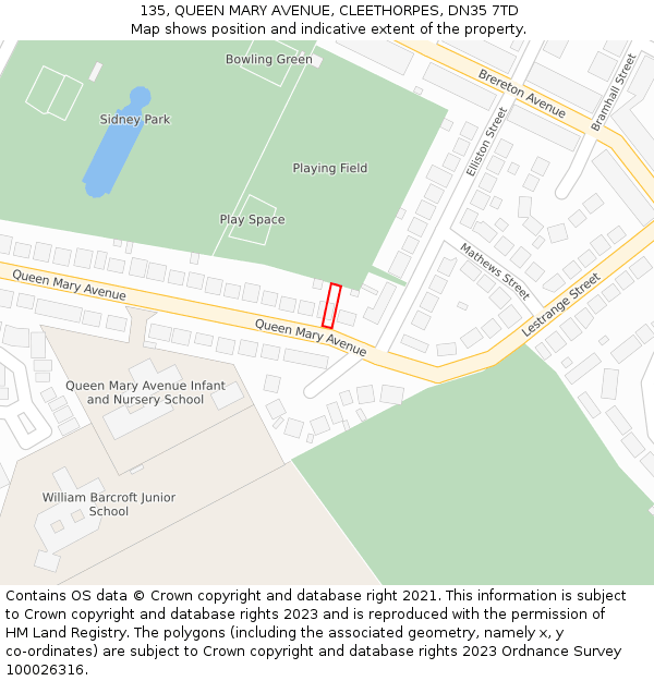 135, QUEEN MARY AVENUE, CLEETHORPES, DN35 7TD: Location map and indicative extent of plot