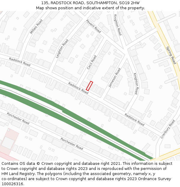 135, RADSTOCK ROAD, SOUTHAMPTON, SO19 2HW: Location map and indicative extent of plot