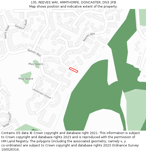 135, REEVES WAY, ARMTHORPE, DONCASTER, DN3 2FB: Location map and indicative extent of plot