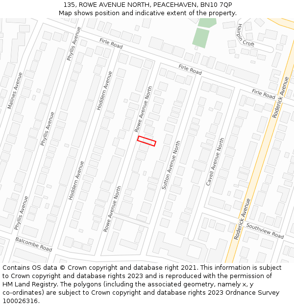 135, ROWE AVENUE NORTH, PEACEHAVEN, BN10 7QP: Location map and indicative extent of plot