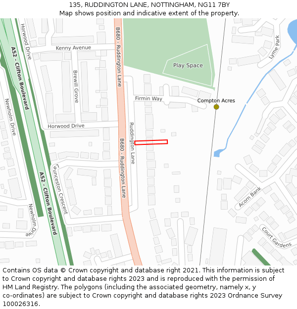 135, RUDDINGTON LANE, NOTTINGHAM, NG11 7BY: Location map and indicative extent of plot