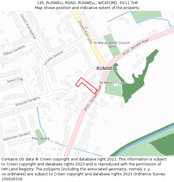 135, RUNWELL ROAD, RUNWELL, WICKFORD, SS11 7HP: Location map and indicative extent of plot