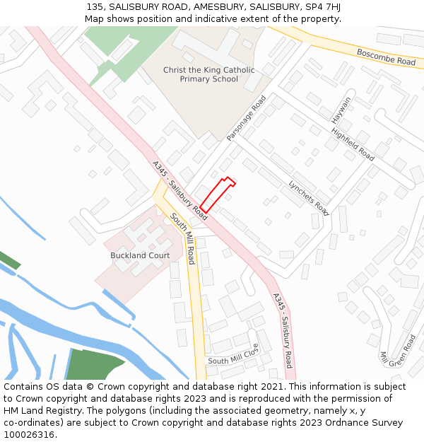 135, SALISBURY ROAD, AMESBURY, SALISBURY, SP4 7HJ: Location map and indicative extent of plot