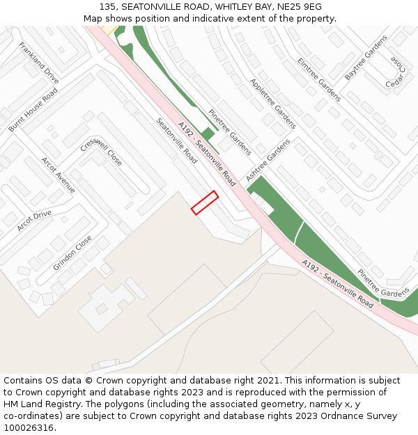 135, SEATONVILLE ROAD, WHITLEY BAY, NE25 9EG: Location map and indicative extent of plot