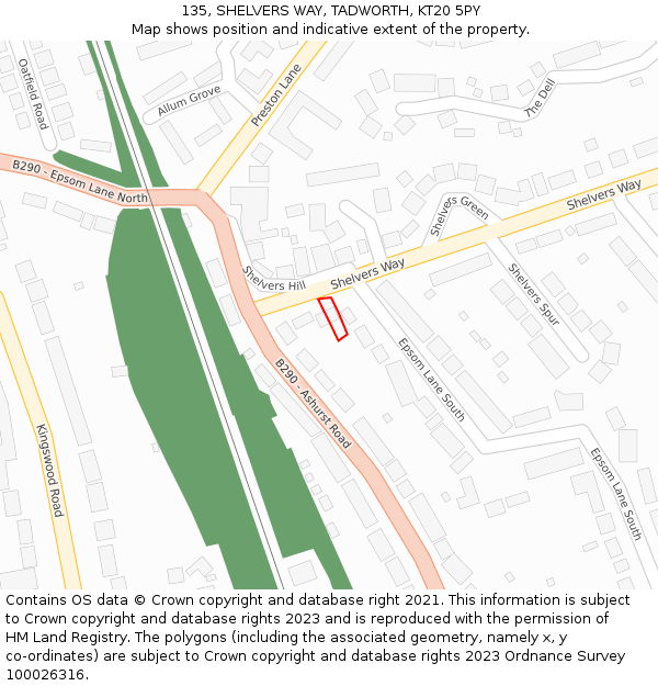 135, SHELVERS WAY, TADWORTH, KT20 5PY: Location map and indicative extent of plot