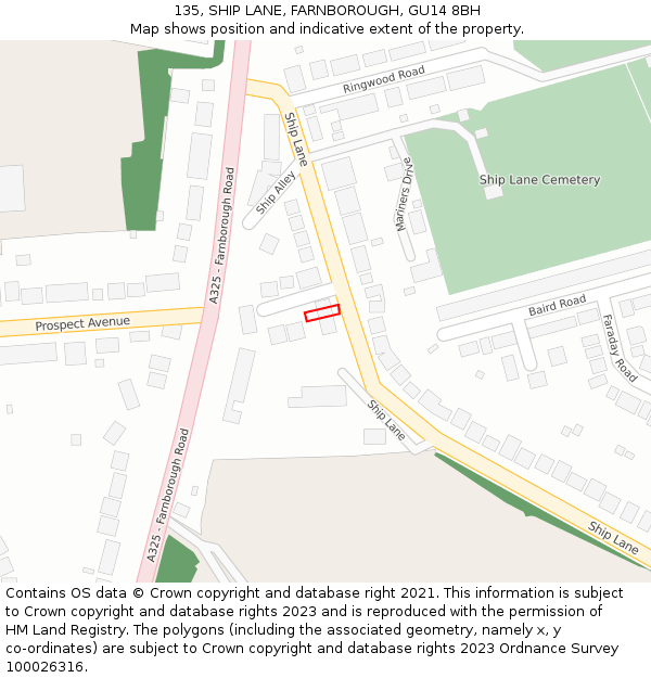 135, SHIP LANE, FARNBOROUGH, GU14 8BH: Location map and indicative extent of plot