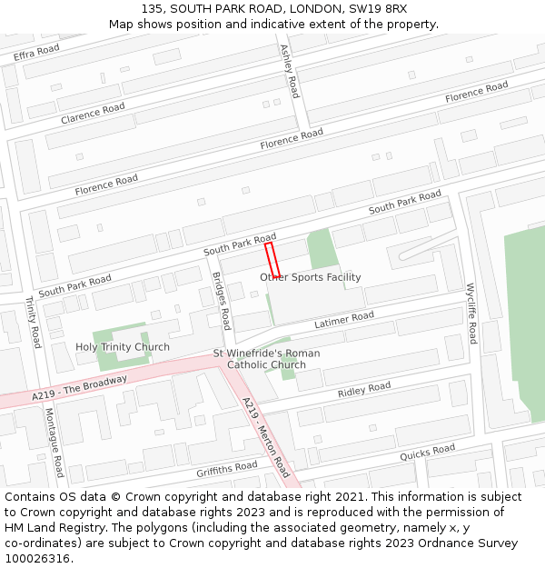 135, SOUTH PARK ROAD, LONDON, SW19 8RX: Location map and indicative extent of plot