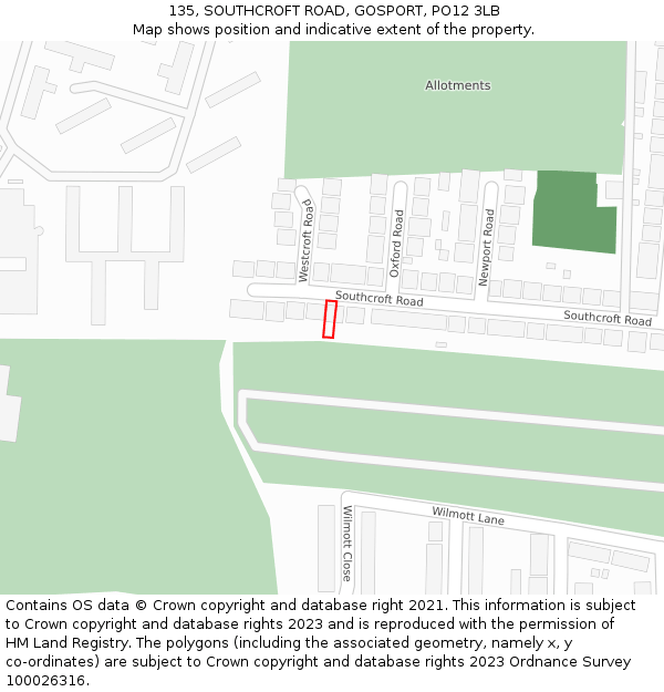 135, SOUTHCROFT ROAD, GOSPORT, PO12 3LB: Location map and indicative extent of plot
