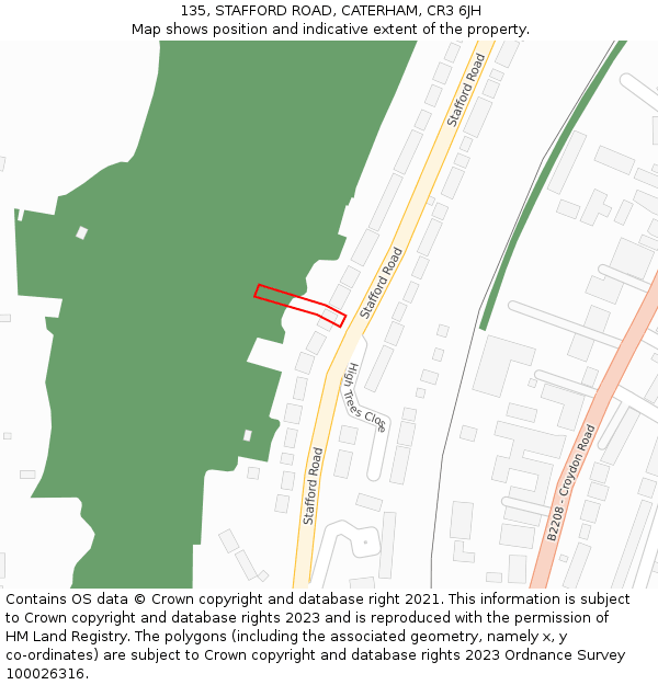 135, STAFFORD ROAD, CATERHAM, CR3 6JH: Location map and indicative extent of plot