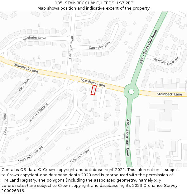 135, STAINBECK LANE, LEEDS, LS7 2EB: Location map and indicative extent of plot