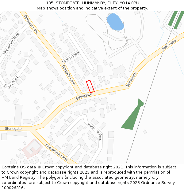 135, STONEGATE, HUNMANBY, FILEY, YO14 0PU: Location map and indicative extent of plot