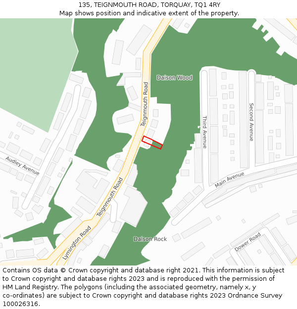 135, TEIGNMOUTH ROAD, TORQUAY, TQ1 4RY: Location map and indicative extent of plot