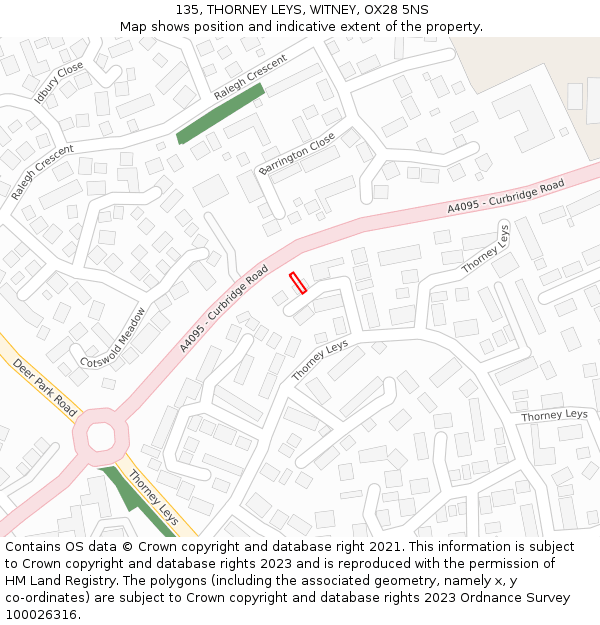 135, THORNEY LEYS, WITNEY, OX28 5NS: Location map and indicative extent of plot