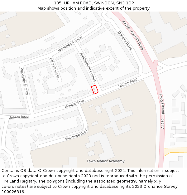 135, UPHAM ROAD, SWINDON, SN3 1DP: Location map and indicative extent of plot