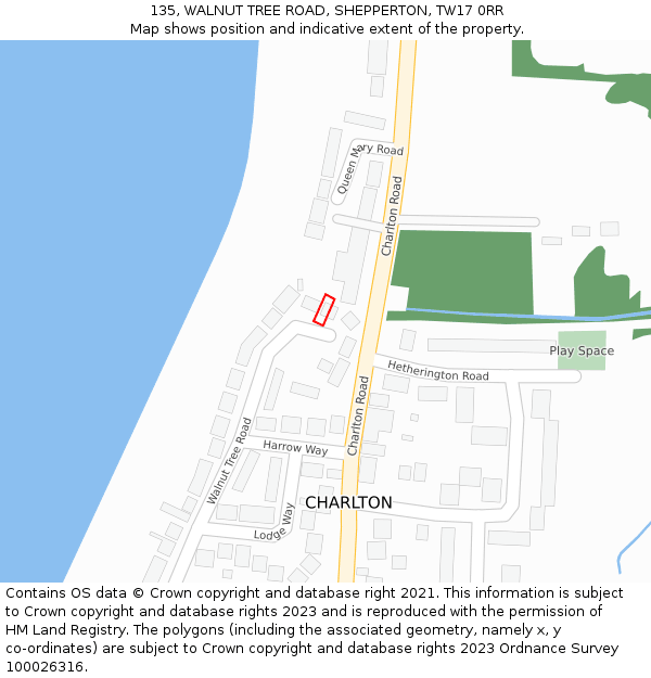 135, WALNUT TREE ROAD, SHEPPERTON, TW17 0RR: Location map and indicative extent of plot