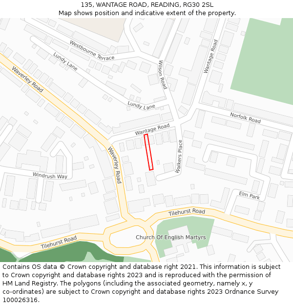 135, WANTAGE ROAD, READING, RG30 2SL: Location map and indicative extent of plot